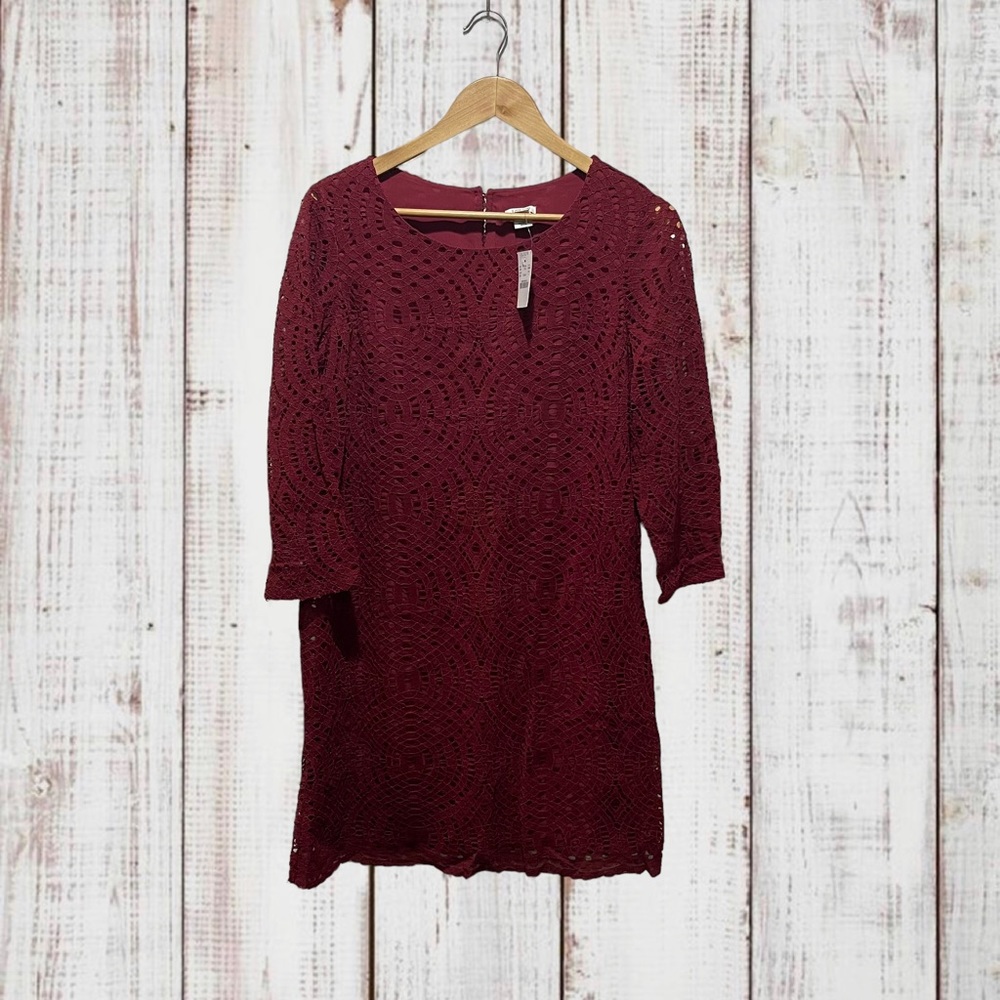 NWT J Crew Wine Lace 3/4 Sleeve Shift Dress